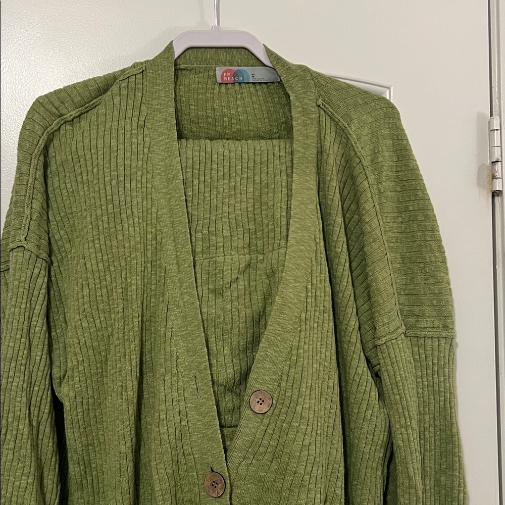 Free People Beach Green Ribbed Sweater and Pants set.